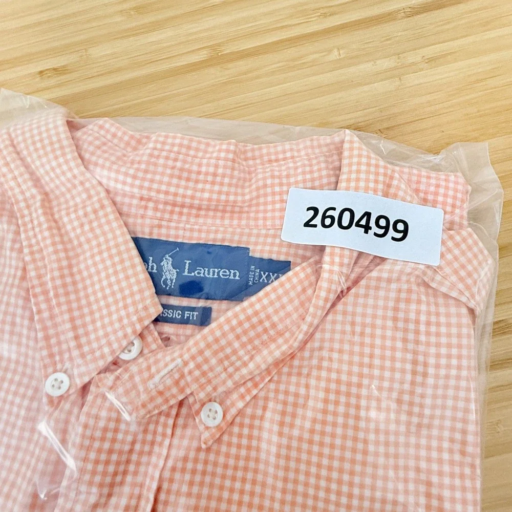 Polo Ralph Lauren Mens XXL Orange Gingham Cotton Button Up Short Sleeve Shirt